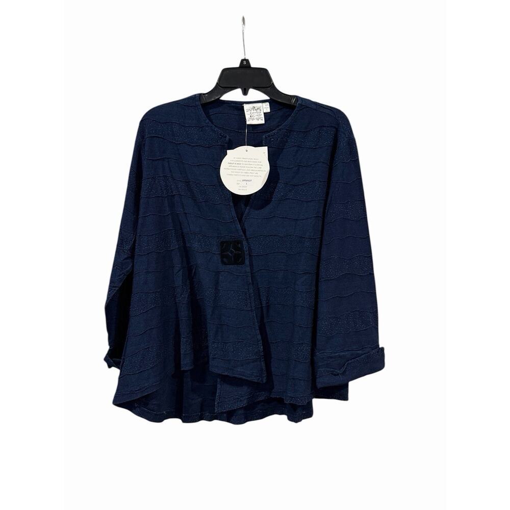 NWT Parsley & Sage Indigo Art To Wear Women’s L Cotton Jacket /Top Boho Coastal